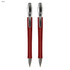 A set of two red metal pens with shiny silver accents and clips, featuring a sleek design.