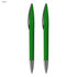 A green pen gift set featuring two plastic pens with silver accents and a branding logo.