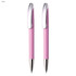 A pink writing set featuring two plastic pens with silver accents and a smooth design.