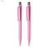 A set of two pink pens with a sleek design and silver accents, featuring a logo.