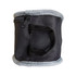 A black, cylindrical bag with a grey trim and a zipper, featuring a small handle on the side.