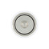A drink bottle cap with a metallic finish, featuring a central dome and a clean white outer rim.