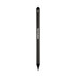 A black pencil with a pointed tip and a logo on the side.