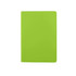 A green washable paper notebook with a smooth cover and rounded edges, featuring a logo on the back.