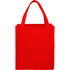 A red non-woven grocery tote with sturdy handles and a spacious interior, featuring a logo on the side.