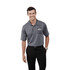A grey short sleeve polo shirt for men with a logo on the front and a classic collar design.
