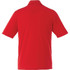 A red short sleeve polo shirt with a collar and short sleeves, featuring a logo on the back.