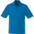 A men's polo shirt in bright blue, featuring a collar, three buttons, and a logo on the chest.