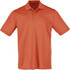 An orange short sleeve polo shirt for men featuring a collar and three buttons, with a logo on the chest.