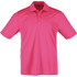 A pink short sleeve polo shirt for men, featuring a collar and three-button placket, with a logo on the chest.