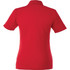 A red women's polo shirt with a short sleeve design, featuring a collar and a logo.