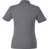 A grey women's short sleeve polo shirt with a collar and a logo. The back view displays a smooth, simple design.