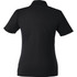 A black women's polo shirt with short sleeves and a collar, featuring a logo. The back view is shown.
