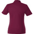 A maroon women's polo shirt with short sleeves and a collar, featuring branding on the back.