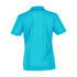 A women's polo shirt in bright aqua blue featuring a collar and short sleeves. The back is smooth with a logo.