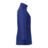 A lightweight, packable puffer jacket in a solid blue colour, featuring a high collar and zippered pockets.
