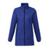 A lightweight, insulated puffer jacket in blue with a zip front and side pockets. Features a logo on the chest.