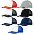 A collection of Turbine Trucker Caps in red, grey, white, black, and blue, featuring mesh backs and branding.