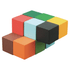 A collection of wooden blocks in various colours, including red, green, blue, yellow, brown, and black, arranged in a stack.
