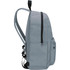 A grey laptop backpack featuring adjustable straps and side pockets. It has a main zippered compartment and a logo.