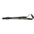 A black 25mm lanyard featuring a branding logo, with a detachable clip for attaching items.