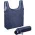 Navy blue reusable grocery bag with a foldable design, accompanied by a compact carrying pouch. Features a logo.