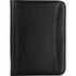 A black portfolio with a smooth leather-like finish and a branded logo on the front.