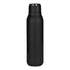 A drink bottle in matte black with a metal loop, featuring a sleek, smooth design. 600ml capacity.