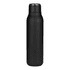 A drink bottle in matte black finish with a metal loop, featuring a logo on the surface. Capacity is 600ml.