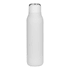 A drink bottle in white with a metal loop and sleek design, featuring a logo. Holds 600ml.