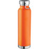 A drink bottle in vibrant orange with a stainless steel base and lid, featuring a loop for easy carrying.