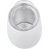 A drink bottle with a white matte exterior and a clear lid, featuring a stainless steel interior.