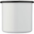 A drink bottle featuring a white enamel metal cup with a black rim, showcasing a simple and stylish design.