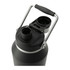 A drink bottle with a stainless steel handle, black finish, and dual opening for easy pouring.