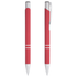 A red metal ballpoint pen with a sleek design and silver accents, featuring a clip and a smooth click action.