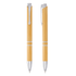 A bamboo ballpoint pen with silver accents, featuring a sleek design and a clip for easy attachment.