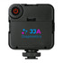 A portable video light in black with a power button and a branded logo on the front.