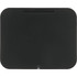 A black wireless charging phone stand with a sleek, minimalist design and a transparent base.