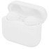 White wireless earbuds in a matching charging case, featuring a sleek design and a branding logo.