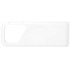 A white Bluetooth speaker with a rectangular shape and rounded edges, featuring a button interface and a branding logo.
