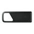 A black Bluetooth speaker with a sleek design and mesh speaker grille, featuring a logo.