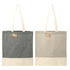 A recycled cotton twill tote in dark grey and light beige, featuring contrasting bottom panels and handles.