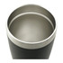 A drink bottle with a sleek black exterior and stainless steel interior, featuring a logo on the surface.
