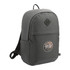 A grey 19L computer backpack made from Repreve recycled material, featuring a front pocket and logo.
