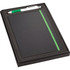 A gift set featuring a black JB1001 journal with a green elastic band and a silver Nash pen, presented in a stylish box.