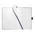 A navy recycled A5 notebook with lined pages and a black ribbon marker, featuring a bookmark.