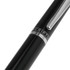 A black metal ballpoint pen with a silver clip and branding detail.