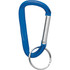 A blue carabiner keyring featuring a silver metal clip and a circular keyring attachment.