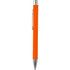 An orange metal pen with a soft touch finish and a chrome clip. The pen features a logo on its barrel.