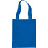 A bright blue non-woven tote bag with two handles and a branding logo.
